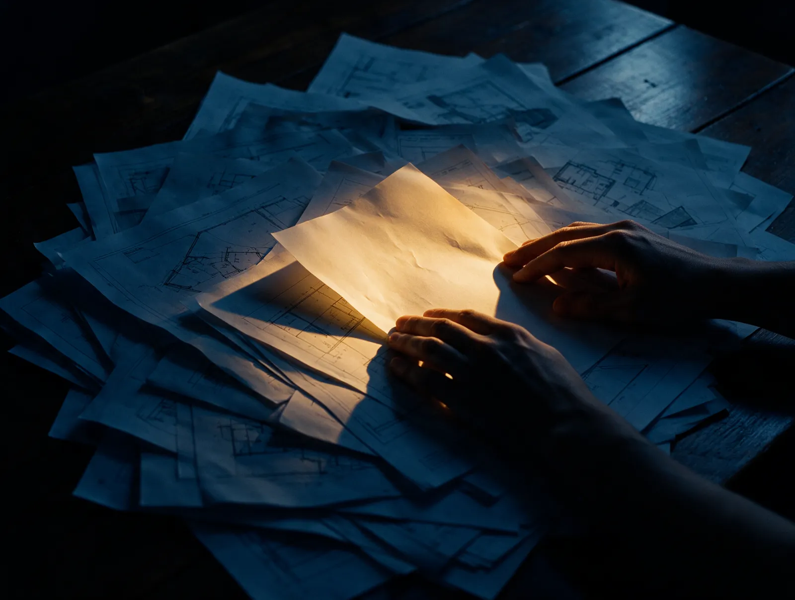 Manos eligiendo un único documento de un montón de papeles