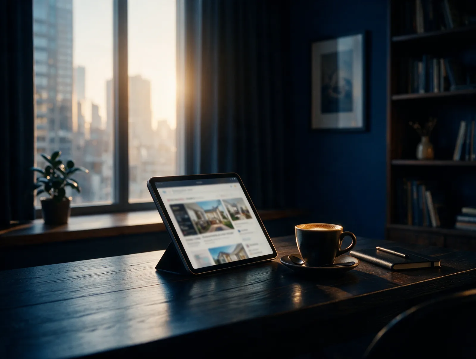 Tablet con el resumen de novedades junto a un café por la mañana
