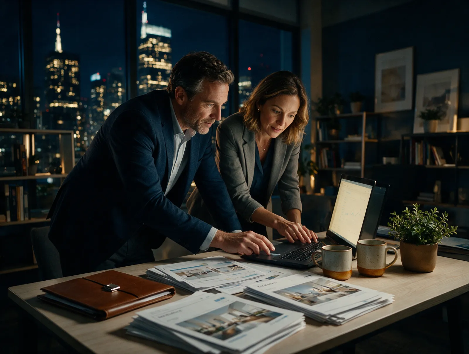 Dos agentes comparando resultados de una herramienta en el portátil